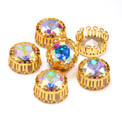 Crystal AB Gemstone Flower Round Shape High-Quality Glass Sew-on Nest Hollow Claw Rhinestones