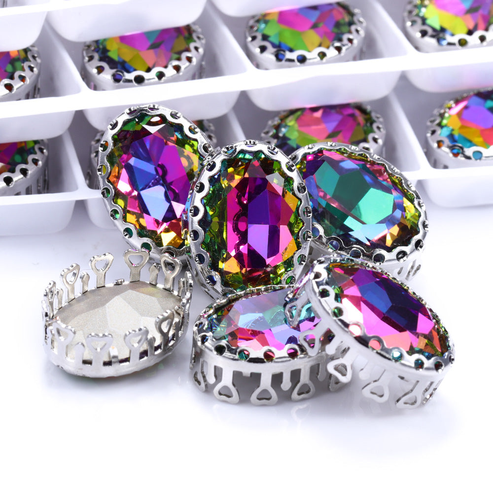 Volcano Oval Shape High-Quality Glass Sew-on Nest Hollow Claw Rhinestones WholesaleRhinestone