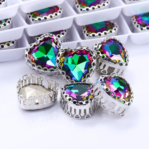 Volcano Maxi Heart Shape High-Quality Glass Sew-on Nest Hollow Claw Rhinestones