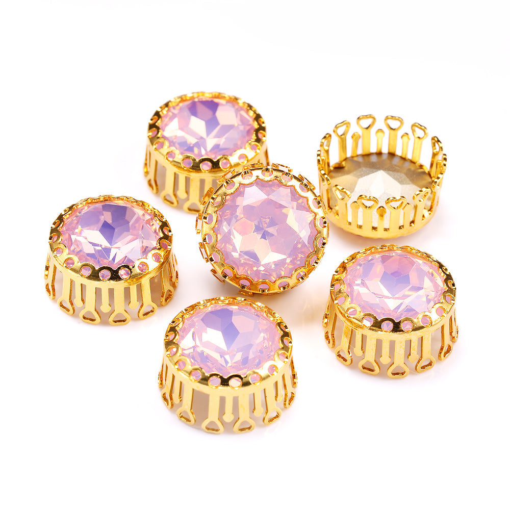 Rose Water Opal Gemstone Flower Round Shape High-Quality Glass Sew-on Nest Hollow Claw Rhinestones WholesaleRhinestone Hovedbillede
