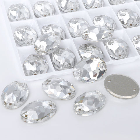 Silver Shade Oval Shape High Quality Glass Sew-on Rhinestones
