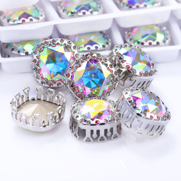 Crystal AB Cushion Square Shape High-Quality Glass Sew-on Nest Hollow Claw Rhinestones WholesaleRhinestone