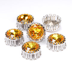 Light Topaz Gemstone Flower Round Shape High-Quality Glass Sew-on Nest Hollow Claw Rhinestones