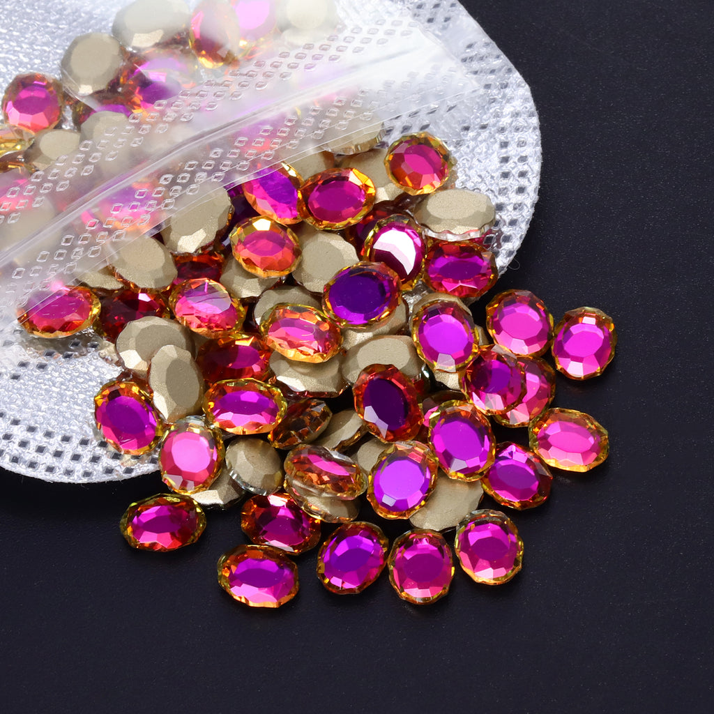 Purple Volcano Magic Mirror Shape Pointed Back Fancy Rhinestones For Nail Art
