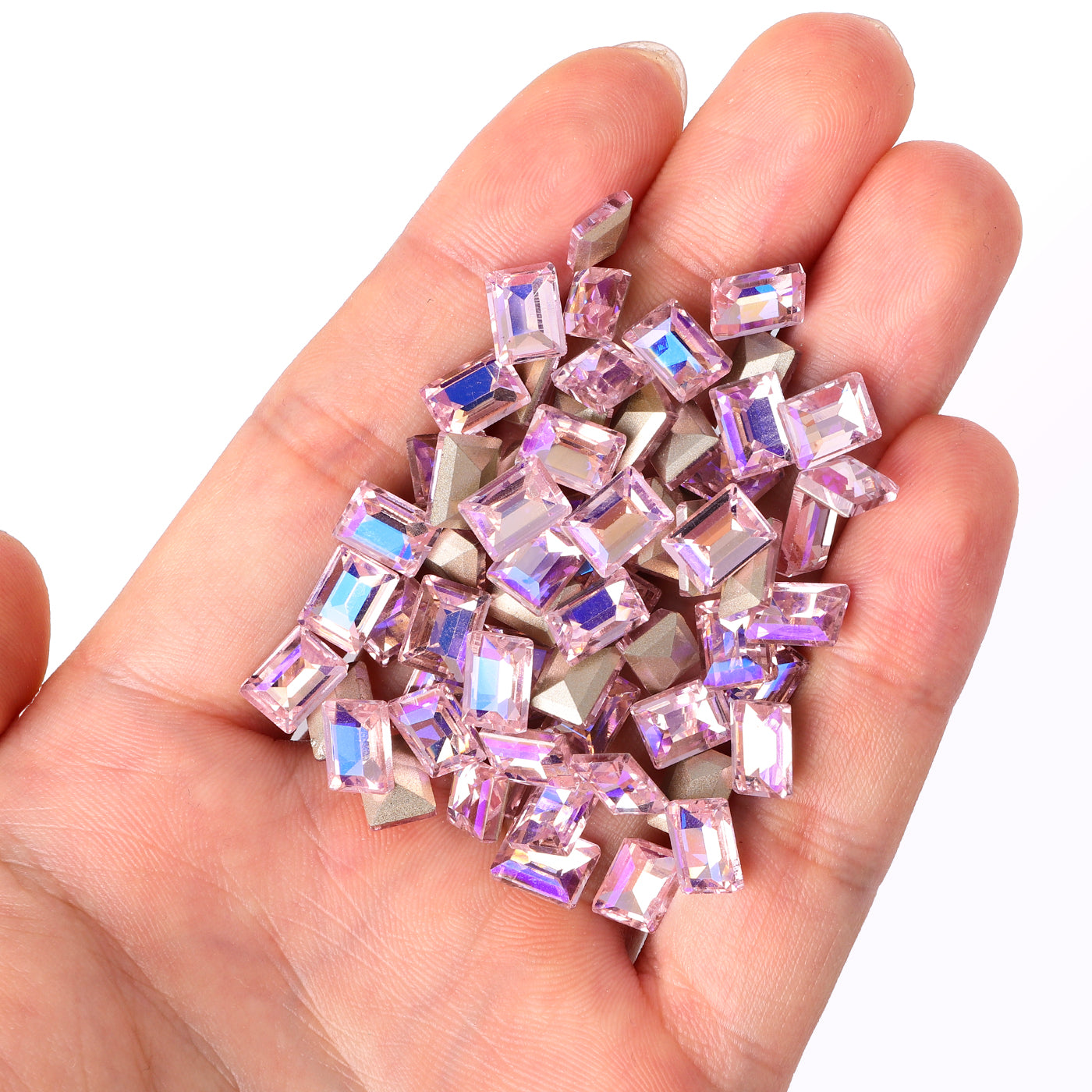 Pink AB Rectangle Shape Glass Pointed Back Fancy Rhinestones Secondary image