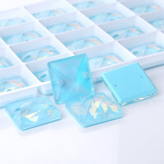 Aquamarine AM Square Shape High Quality Glass Sew-on Rhinestones