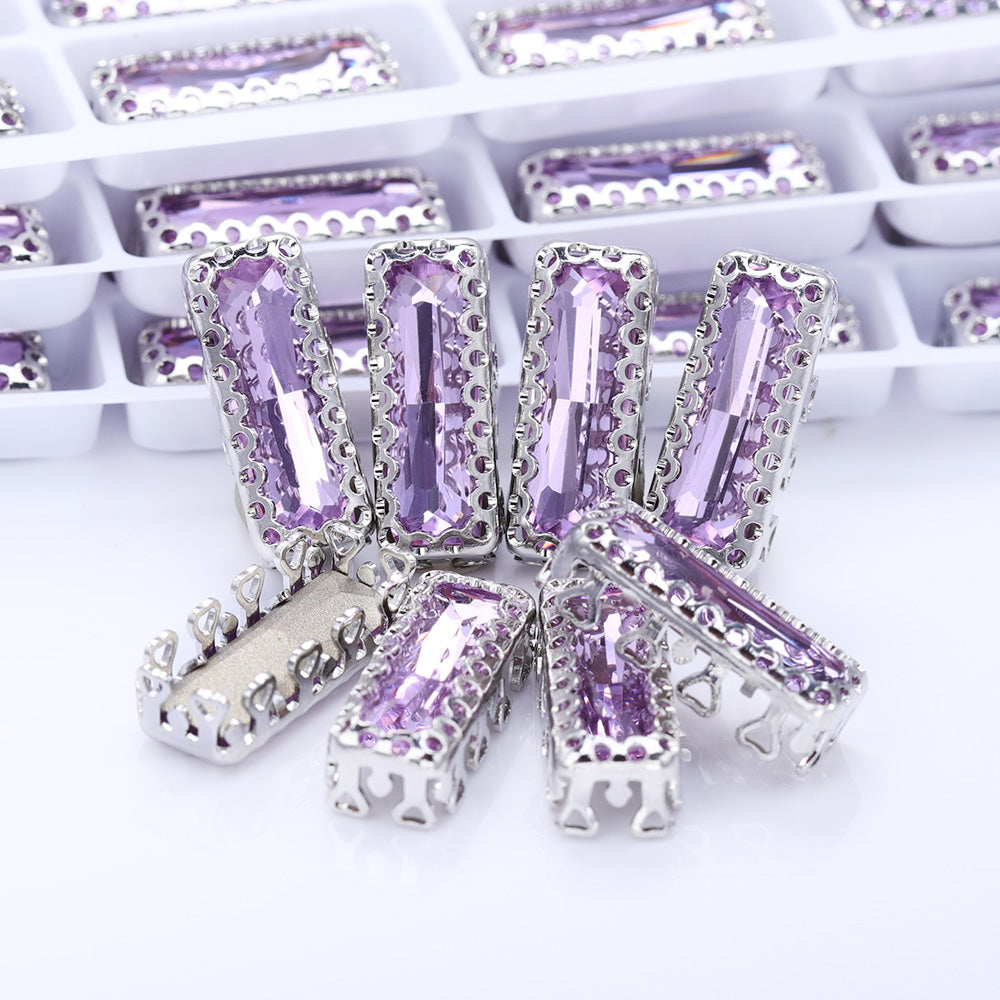 Violet Princess Baguette Shape High-Quality Glass Sew-on Nest Hollow Claw Rhinestones