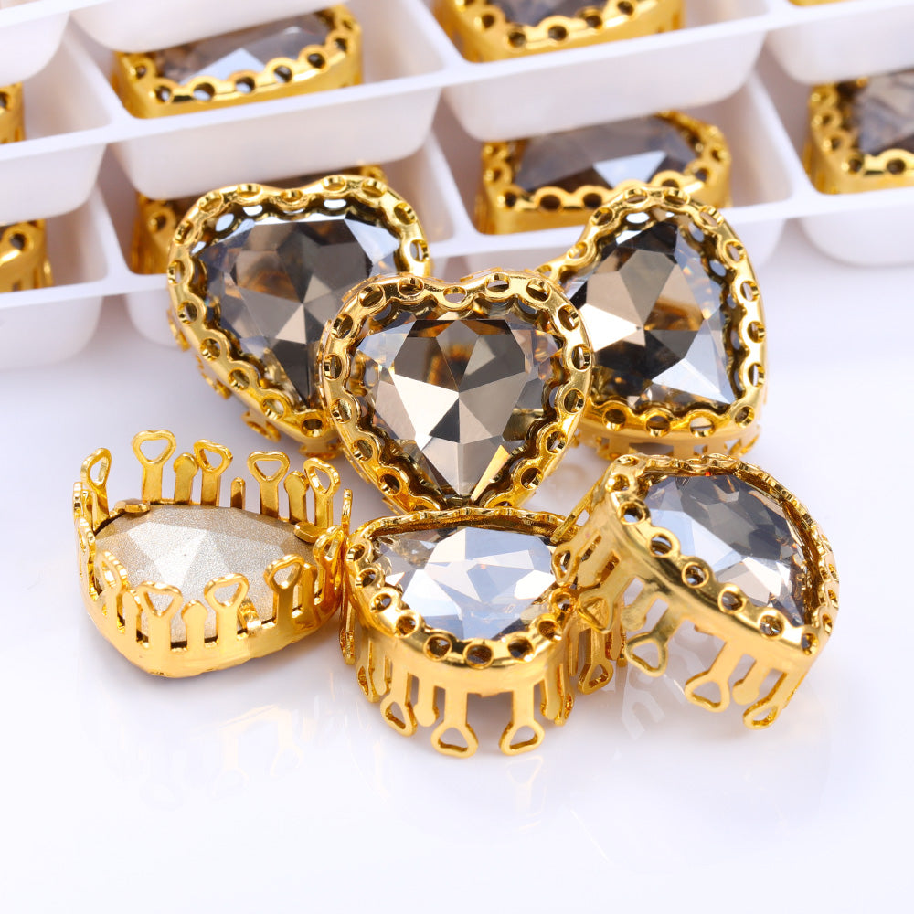 Satin Maxi Heart Shape High-Quality Glass Sew-on Nest Hollow Claw Rhinestones WholesaleRhinestone