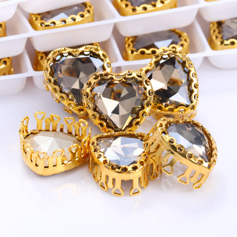 Satin Maxi Heart Shape High-Quality Glass Sew-on Nest Hollow Claw Rhinestones