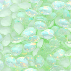 Light Green AM Drop Shape Glass Pointed Back Fancy Rhinestones