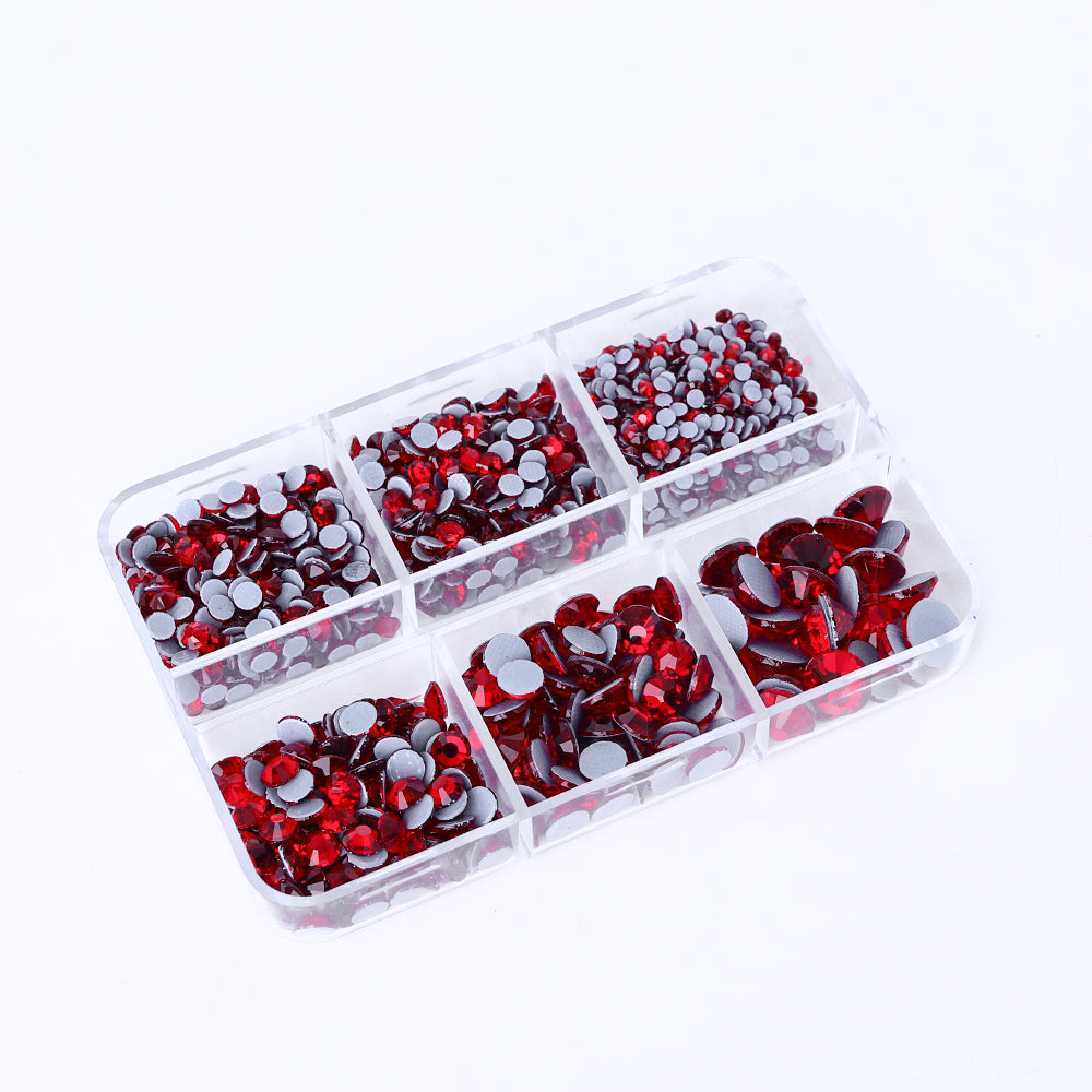 Mixed Sizes 6 Grid Box Siam Glass HotFix Rhinestones For Clothing DIY Secondary image