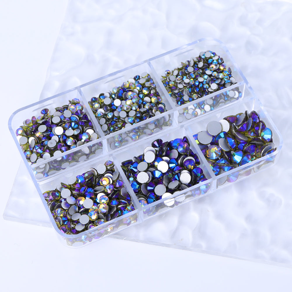 Mixed Sizes 6 Grid Box Olive Green AB Glass FlatBack Rhinestones For Nail Art  Silver Back WholesaleRhinestone