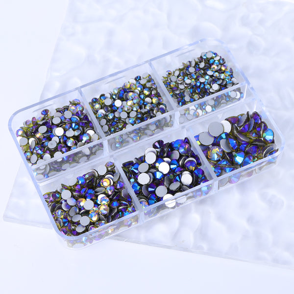 Mixed Sizes 6 Grid Box Olive Green AB Glass FlatBack Rhinestones For Nail Art  Silver Back WholesaleRhinestone