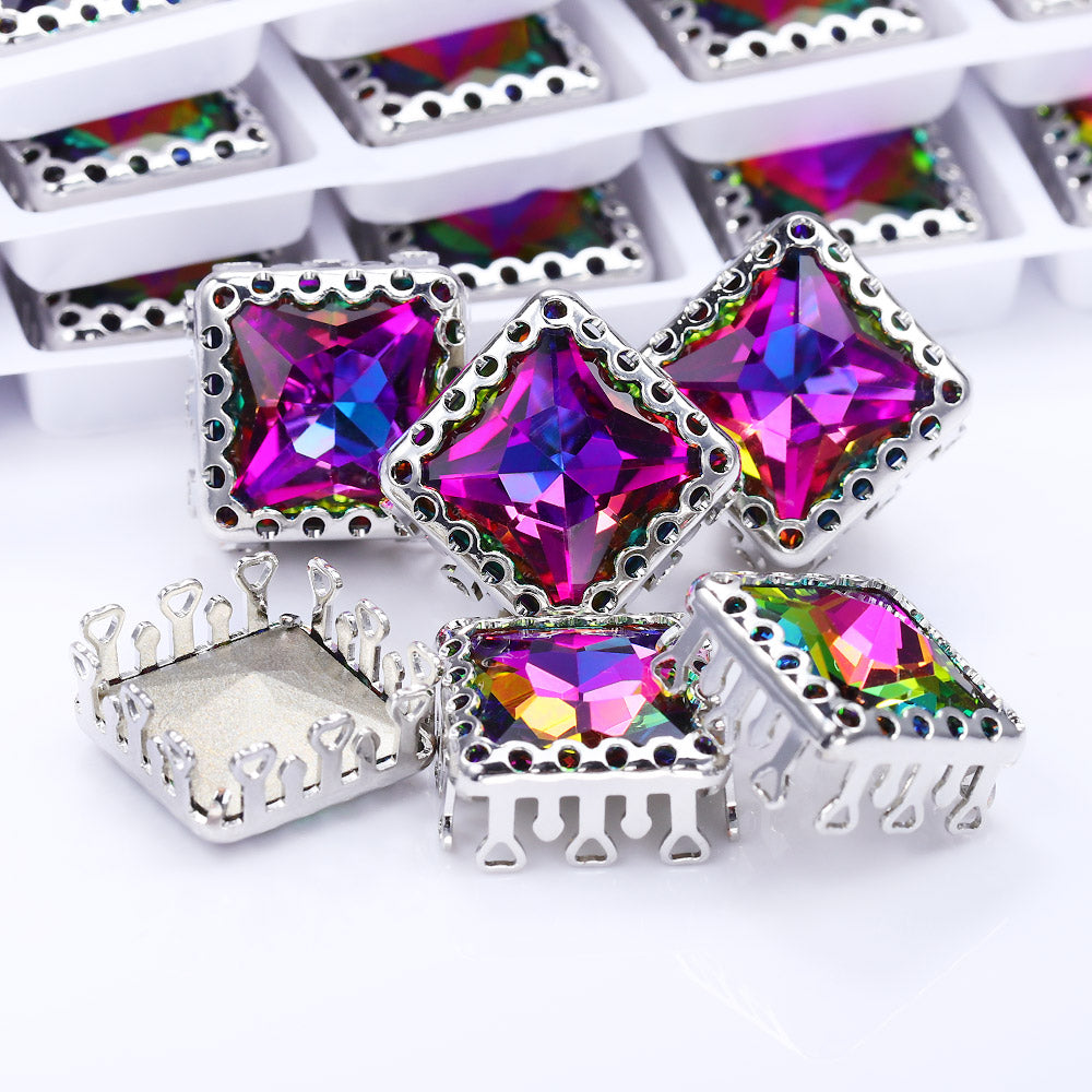 Volcano Princess Square Shape High-Quality Glass Sew-on Nest Hollow Claw Rhinestones WholesaleRhinestone