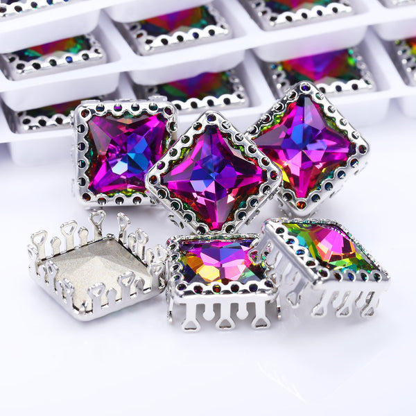Volcano Princess Square Shape High-Quality Glass Sew-on Nest Hollow Claw Rhinestones WholesaleRhinestone
