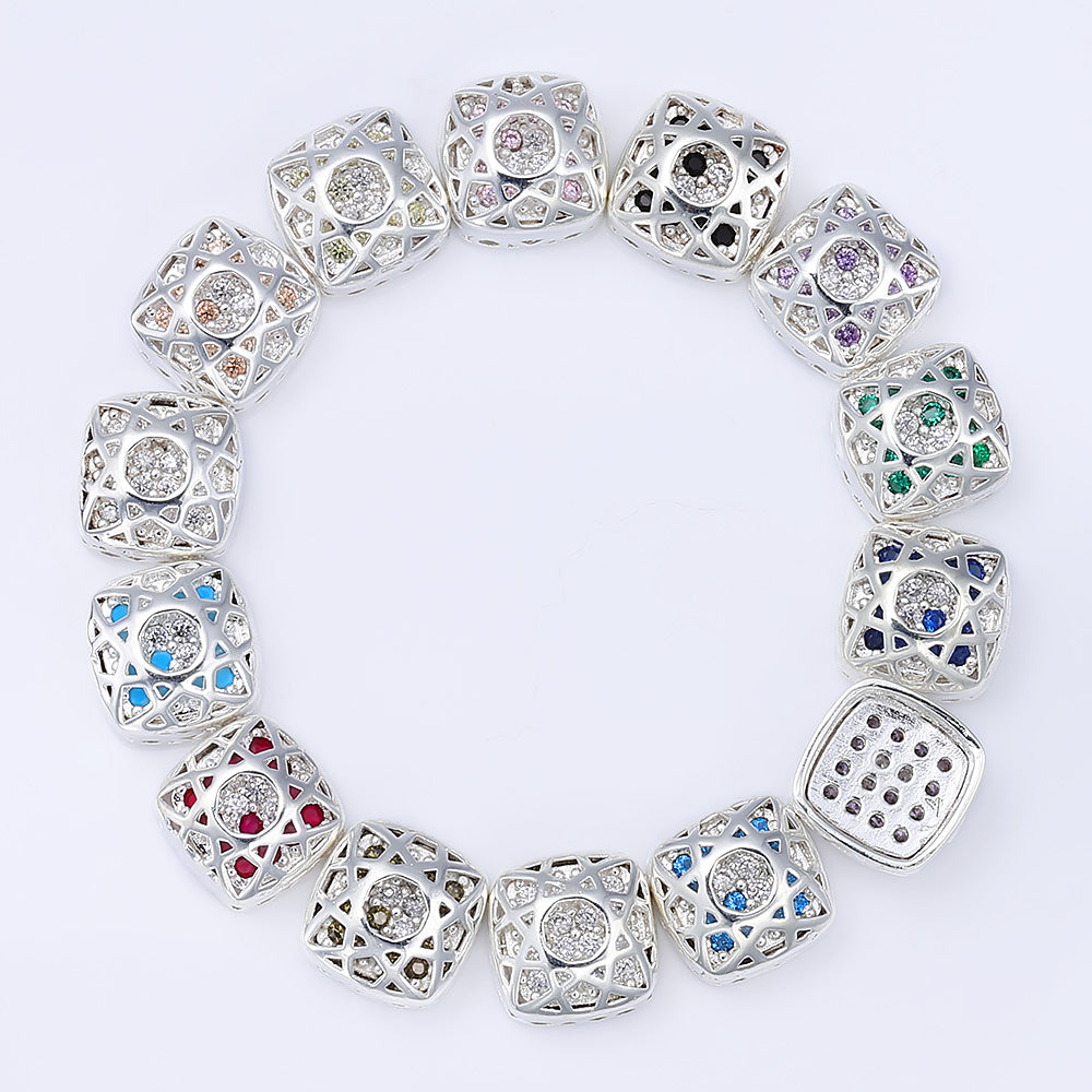 Cushion Square Shape Silver Plated High-Quality Sew-on Alloy Charms Inlaid Cubic Zirconia WholesaleRhinestone