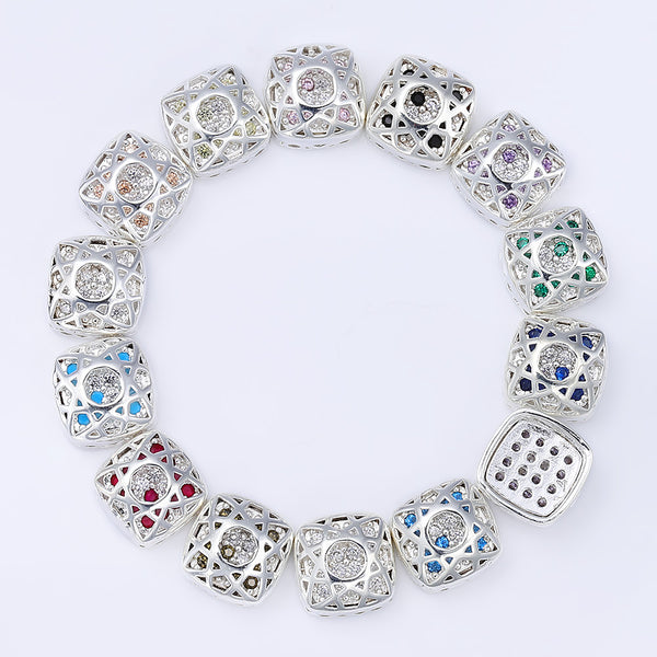 Cushion Square Shape Silver Plated High-Quality Sew-on Alloy Charms Inlaid Cubic Zirconia WholesaleRhinestone