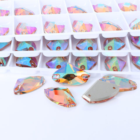 Iridescent Green Galactic Shape High Quality Glass Sew-on Rhinestones