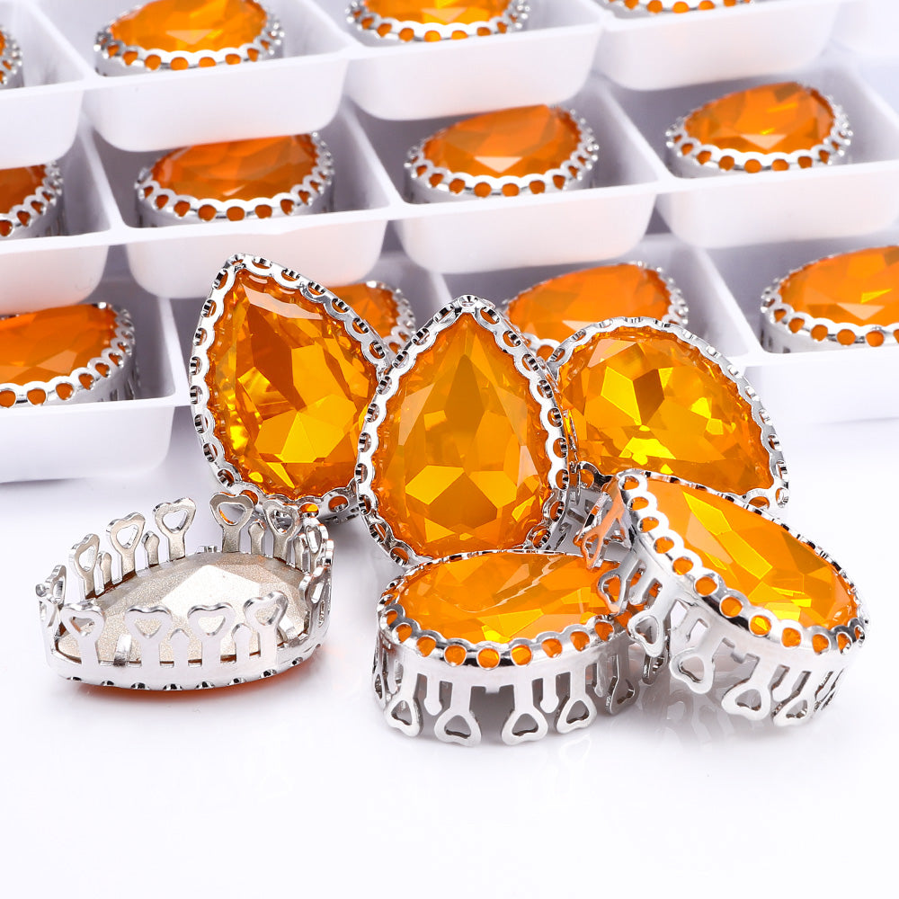 Topaz Opal Drop Shape High-Quality Glass Sew-on Nest Hollow Claw Rhinestones Secondary image