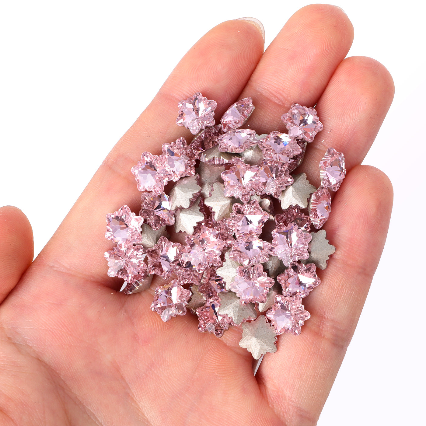 Pink Snowflake Shape Glass Pointed Back Fancy Rhinestones