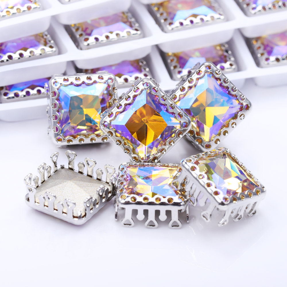 Paradise Shine Princess Square Shape High-Quality Glass Sew-on Nest Hollow Claw Rhinestones
