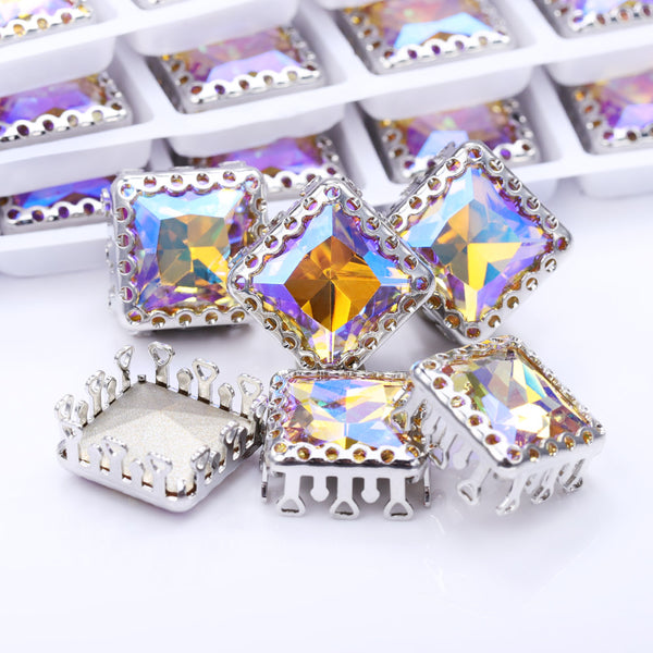 Paradise Shine Princess Square Shape High-Quality Glass Sew-on Nest Hollow Claw Rhinestones WholesaleRhinestone