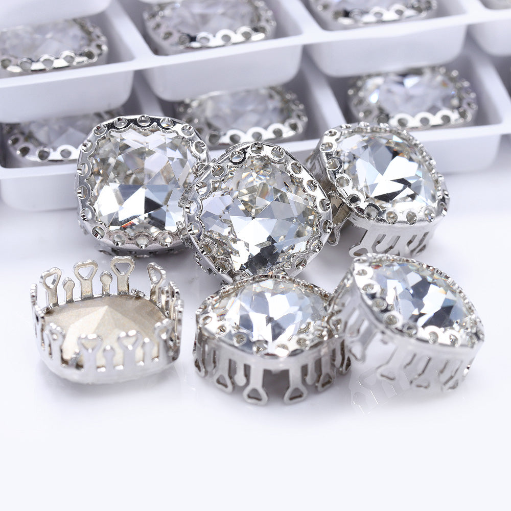 Crystal Cushion Square Shape High-Quality Glass Sew-on Nest Hollow Claw Rhinestones WholesaleRhinestone