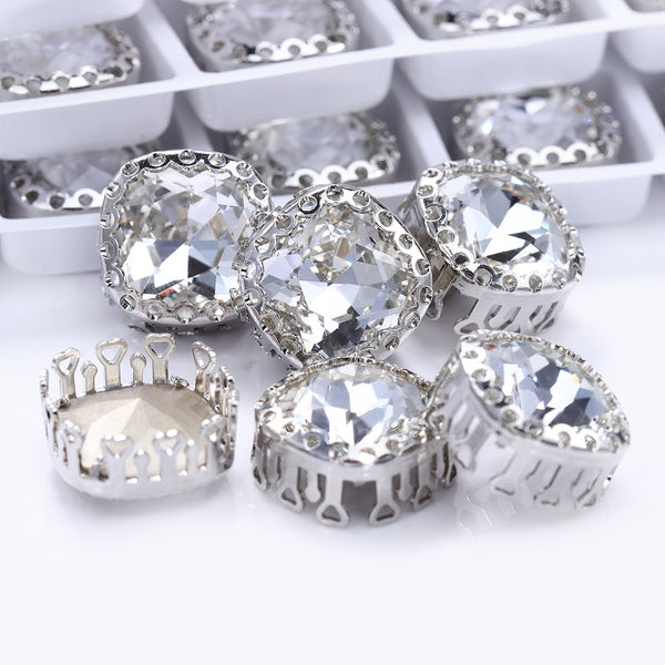 Crystal Cushion Square Shape High-Quality Glass Sew-on Nest Hollow Claw Rhinestones WholesaleRhinestone