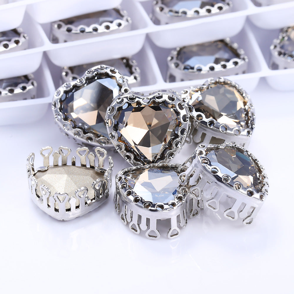 Satin Maxi Heart Shape High-Quality Glass Sew-on Nest Hollow Claw Rhinestones WholesaleRhinestone