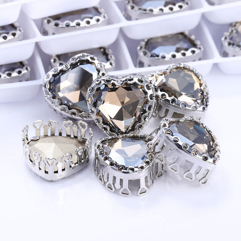 Satin Maxi Heart Shape High-Quality Glass Sew-on Nest Hollow Claw Rhinestones