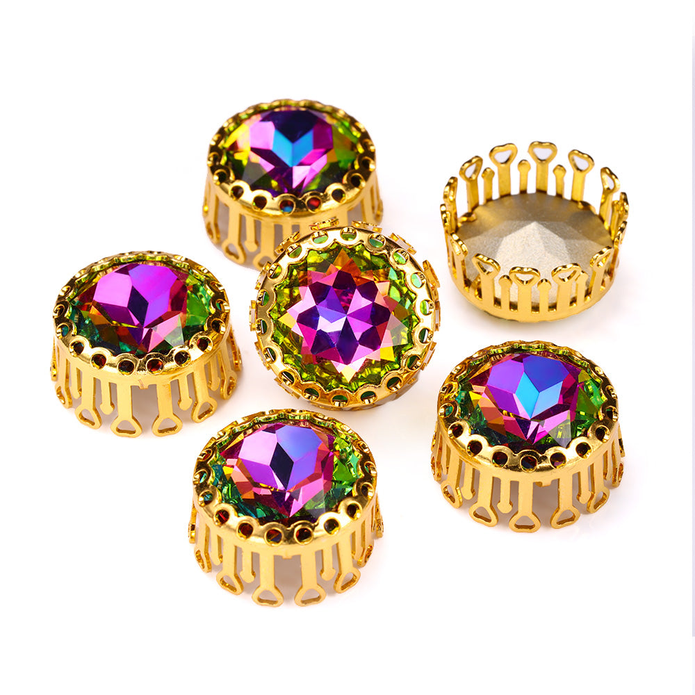 Volcano Gemstone Flower Round Shape High-Quality Glass Sew-on Nest Hollow Claw Rhinestones WholesaleRhinestone メイン画像