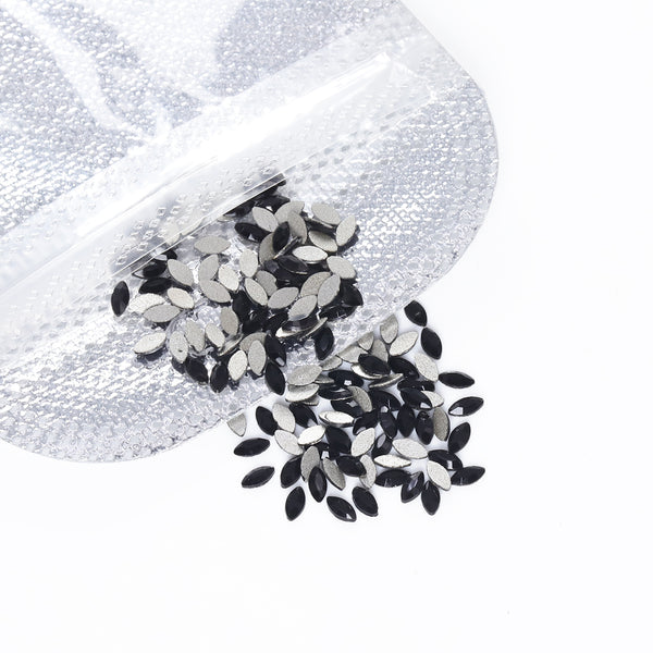 Navette Shape Black Flat Back Fancy Rhinestones