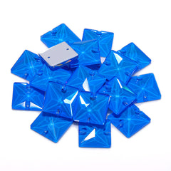 Electric Neon Blue Square Shape High Quality Glass Sew-on Rhinestones