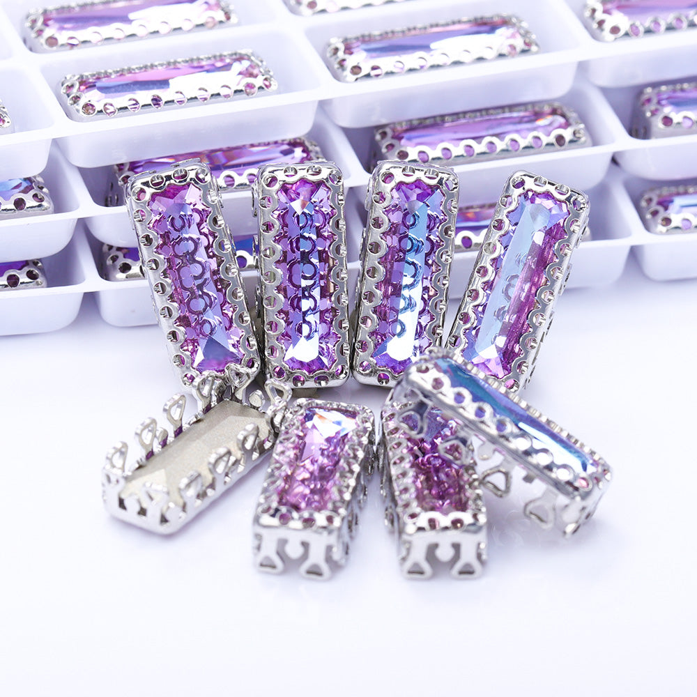 Vitrail Light Princess Baguette Shape High-Quality Glass Sew-on Nest Hollow Claw Rhinestones WholesaleRhinestone