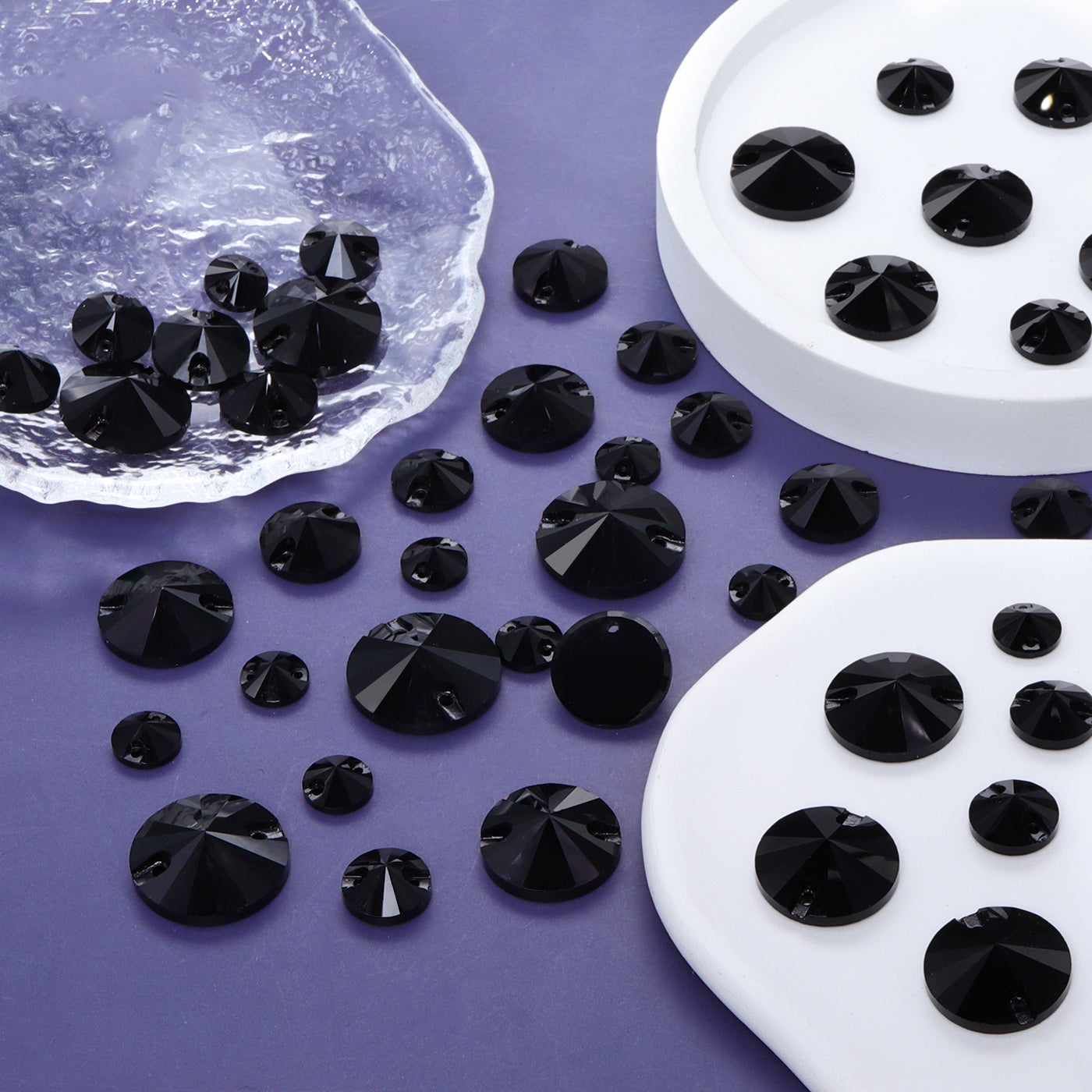 Mixed Sizes Jet Rivoli Shape High Quality Glass Sew-on Rhinestones WholesaleRhinestone