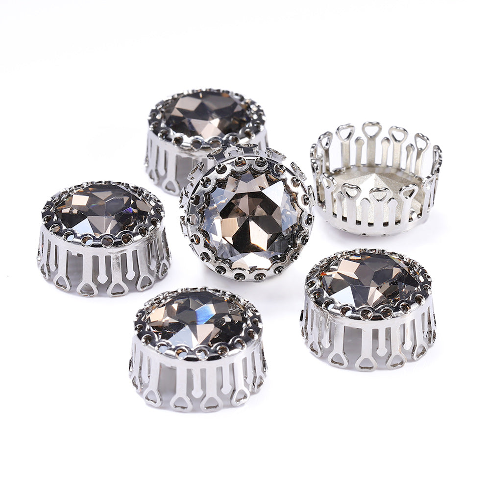 Satin Gemstone Flower Round Shape High-Quality Glass Sew-on Nest Hollow Claw Rhinestones