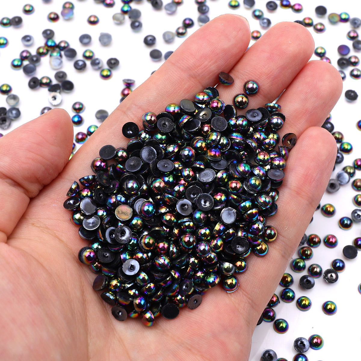 Black AB Resin Flat Back Pearls Multi Sizes WholesaleRhinestone