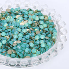 Green Opal Glass Flat Back Glue-On Rhinestones 16 Cut Facets