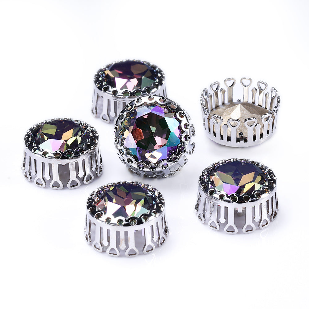 Ghost Light Gemstone Flower Round Shape High-Quality Glass Sew-on Nest Hollow Claw Rhinestones