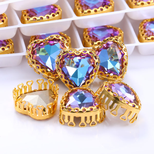 Vitrail Light Maxi Heart Shape High-Quality Glass Sew-on Nest Hollow Claw Rhinestones