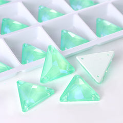 Electric Neon Greenwrap Triangle Shape High Quality Glass Sew-on Rhinestones