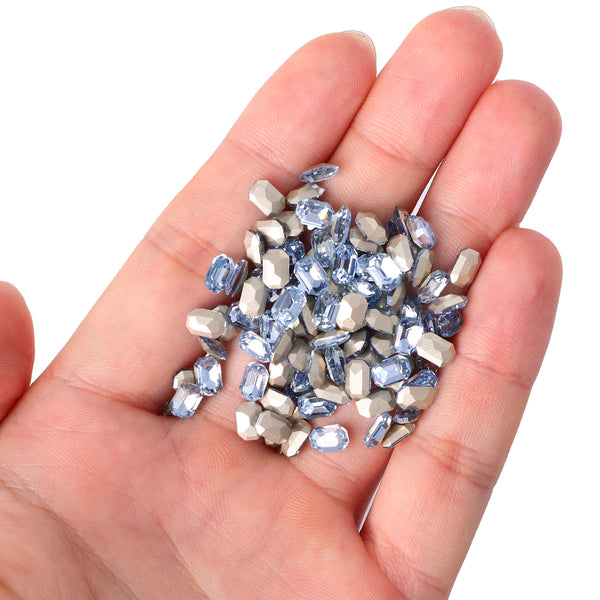 Lt Light Blue Thin Octagon Shape Glass Pointed Back Fancy Rhinestones WholesaleRhinestone