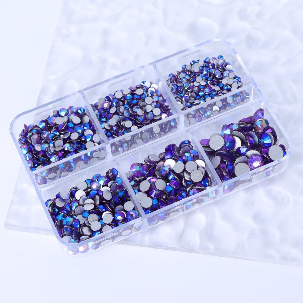Dimensioni miste a 6 box griglia Tanzanite AB Glass Flatback Sinestones per backretto argento Immagine secondaria del prodotto