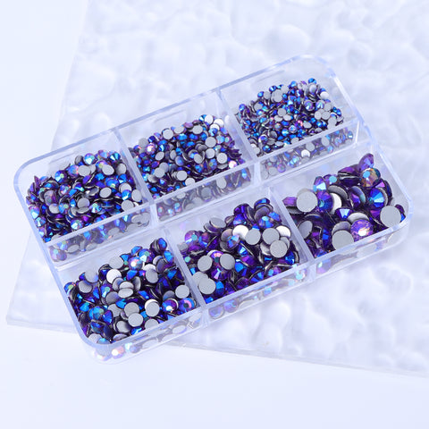 Mixed Sizes 6 Grid Box Tanzanite AB Glass FlatBack Rhinestones For Nail Art  Silver Back Secondary image