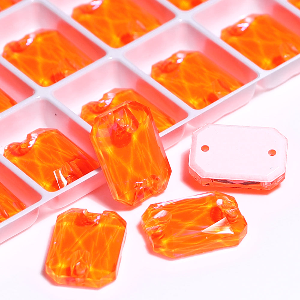 Electric Neon Orange Yellow Octagon Shape High Quality Glass Sew-on Rhinestones Secondary image