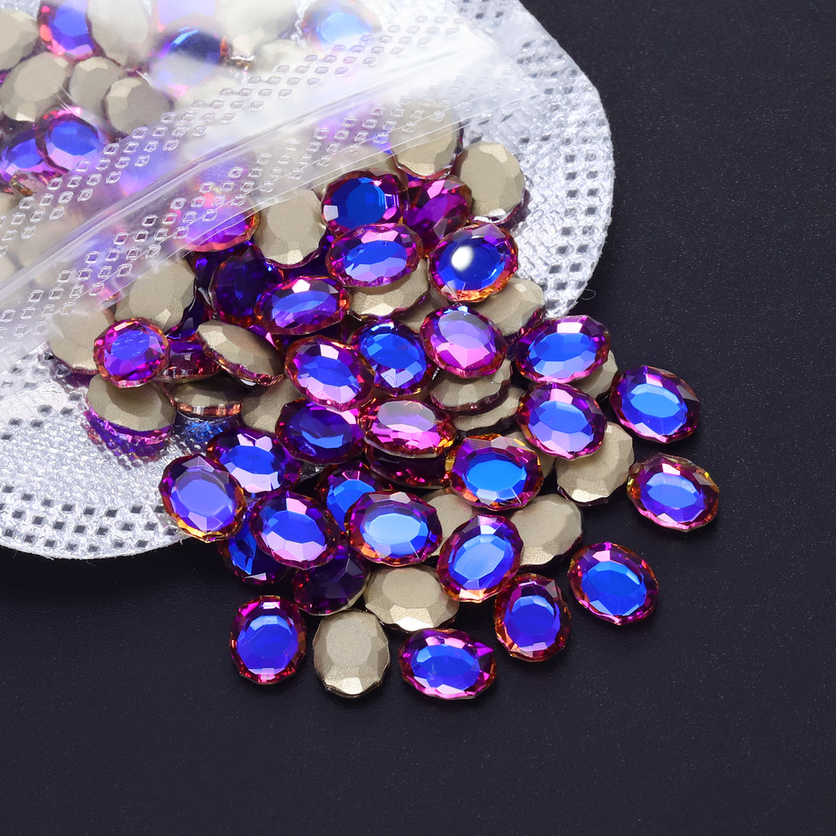 Blue Volcano Magic Mirror Shape Pointed Back Fancy Rhinestones For Nail Art