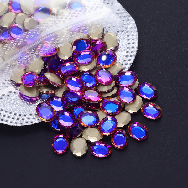 Blue Volcano Magic Mirror Shape Pointed Back Fancy Rhinestones For Nail Art