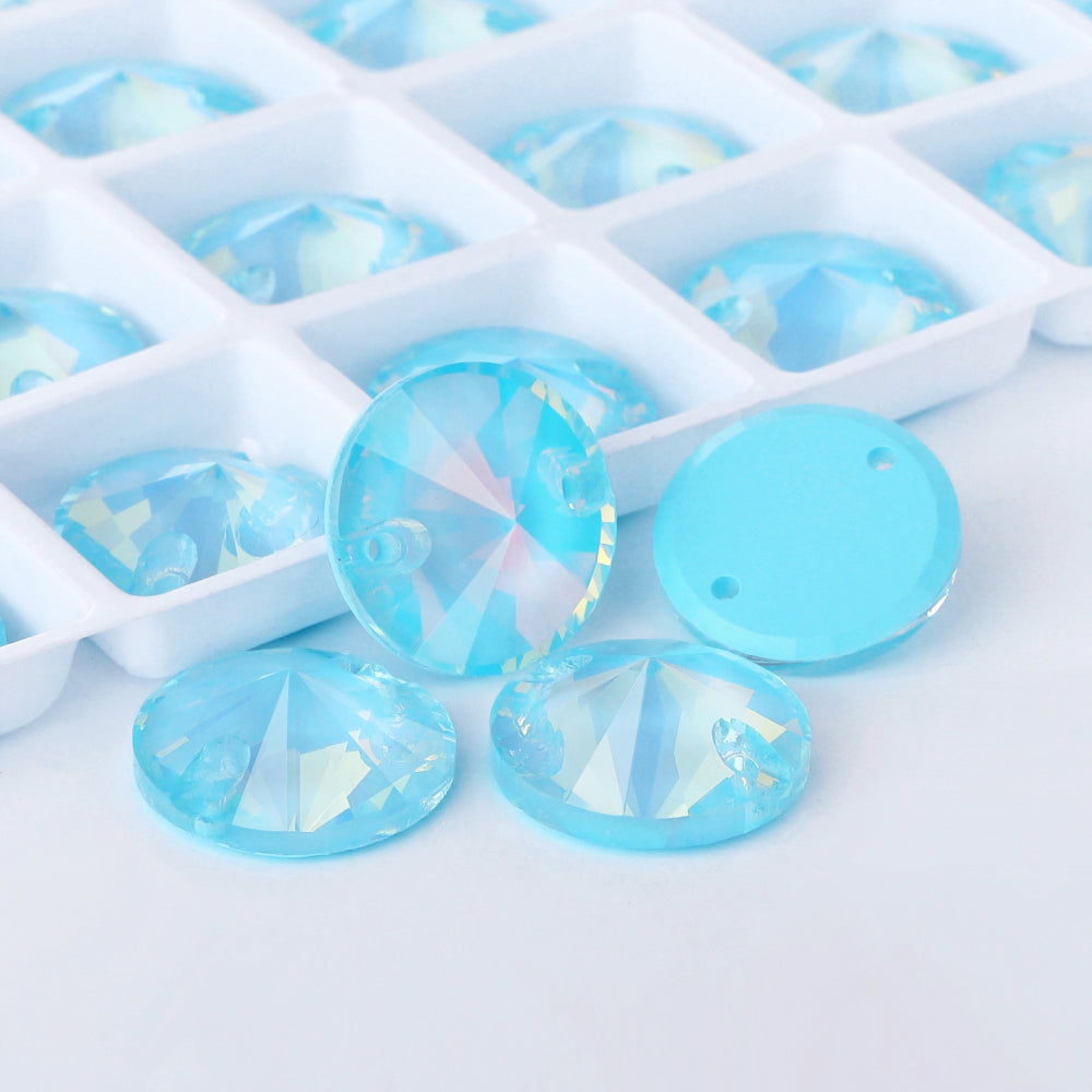 Aquamarine AM Rivoli  Shape High Quality Glass Sew-on Rhinestones WholesaleRhinestone