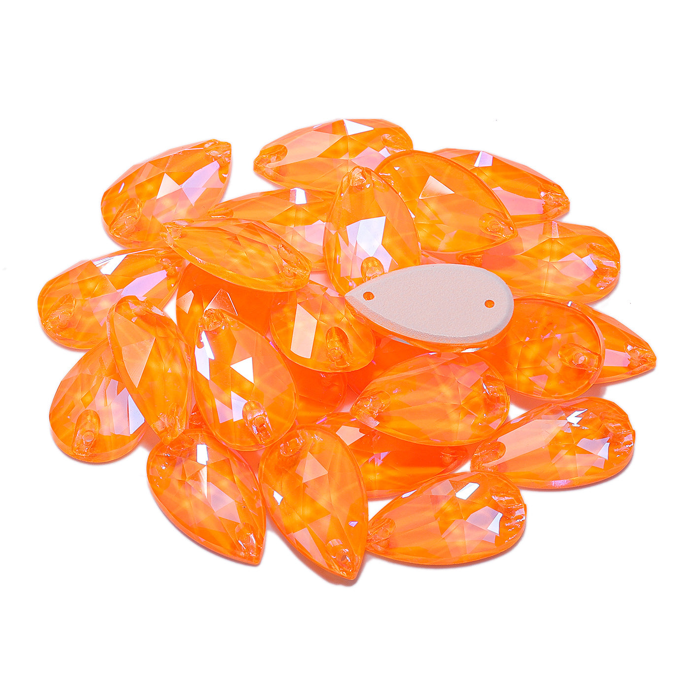 Electric Neon Orange Yellow Drop Shape High Quality Glass Sew-on Rhinestones