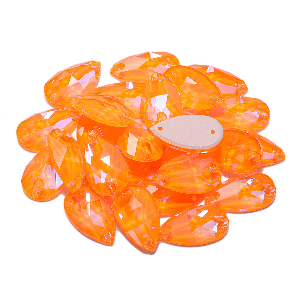Electric Neon Orange Yellow Drop Shape High Quality Glass Sew-on Rhinestones WholesaleRhinestone